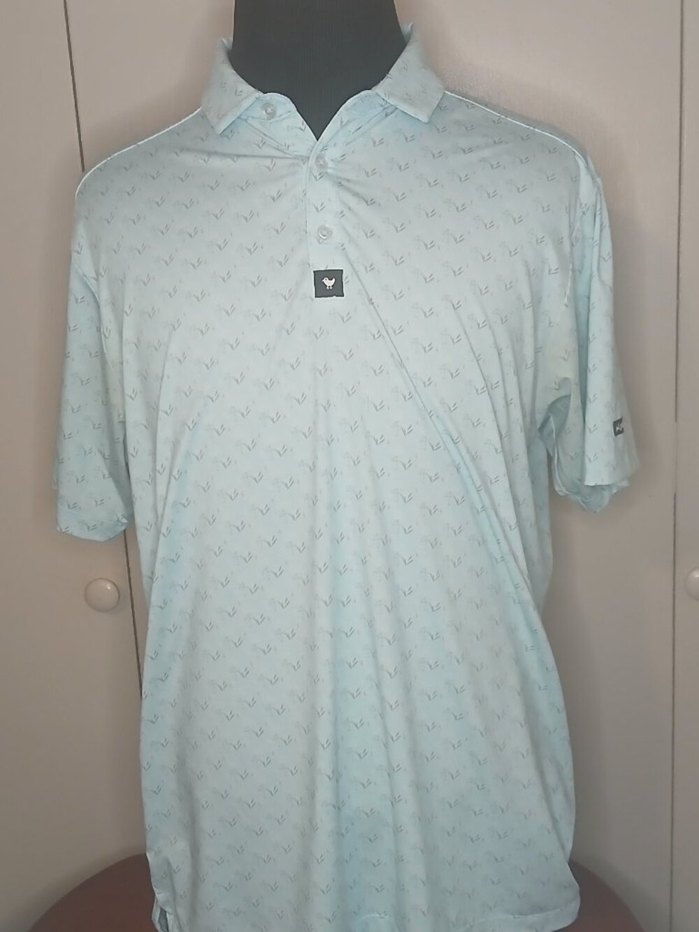 Bad Birdie Men's XL Blue Geometric Design Short Sleeve Polo Golf (Indian Creek)